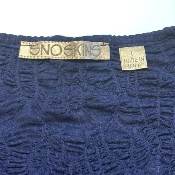 Sno Skins Dreamcatcher Crinkle Top Blouse Sz Large Scoop Neck Blue Soft Stretch - Picture 4 of 8